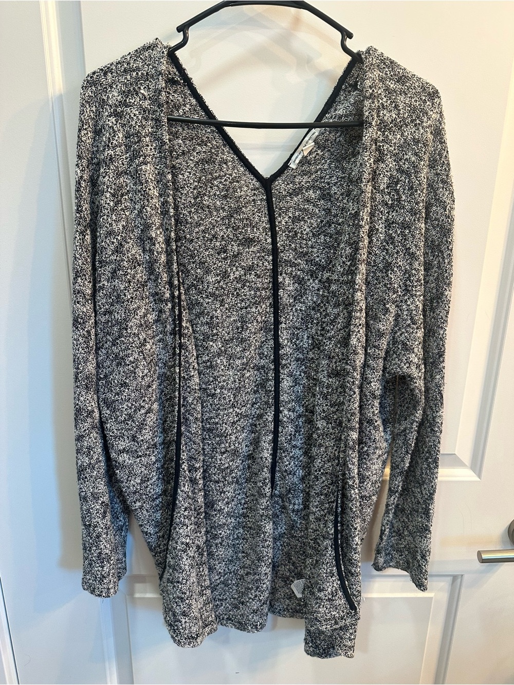 American Eagle Outfitters Gray Marled Hooded Open Cardigan